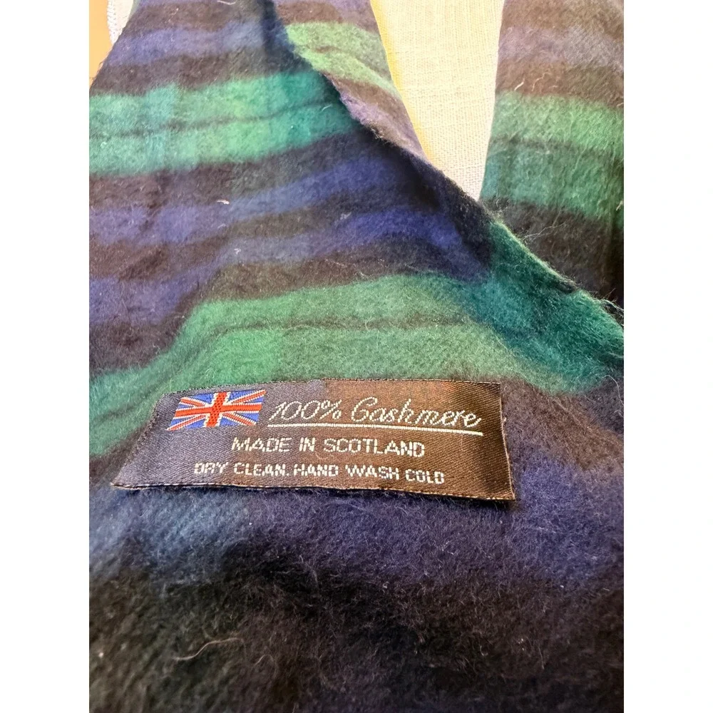 100% Cashmere Black Watch Plaid Scarf Made in Scotland Fringe